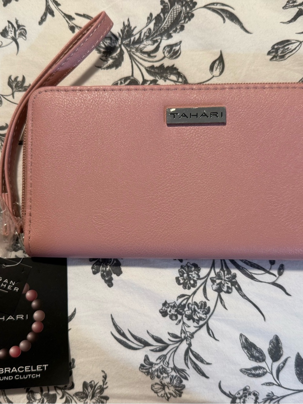 Tahari Rose Pink Wristlet Clutch Vegan Leather